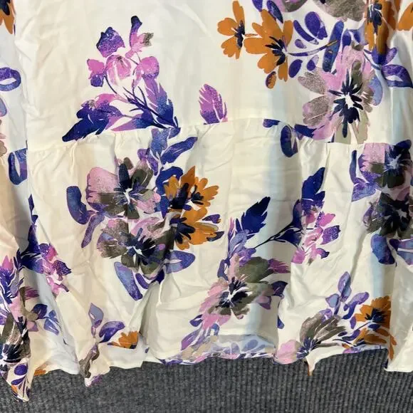 Denim & Co. Printed Blouse with Smocked Cuff Womens Size Large Floral Bohemian - Picture 4 of 10